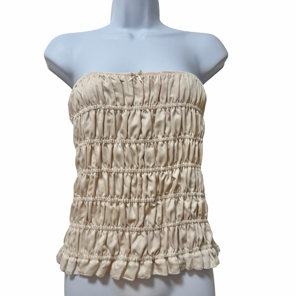 Frankies Bikinis Jolie Satin Ruched Strapless Tube Top Size L Off White NEW